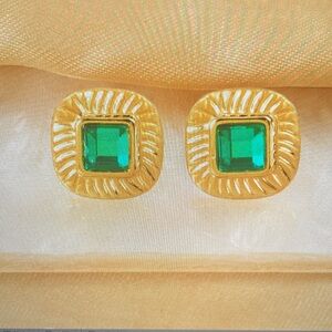 Elegant Gold and Green Stud Earrings